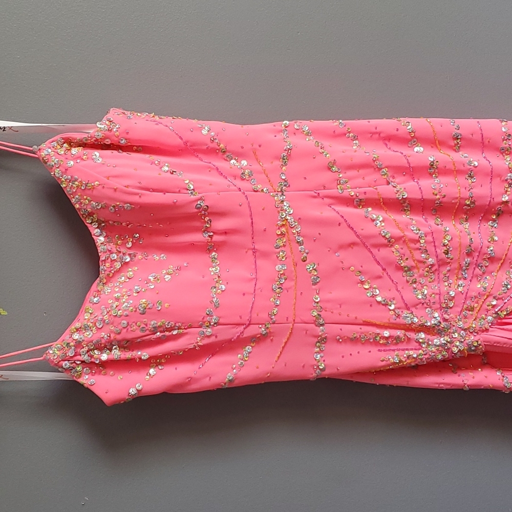 Xtreme, formal, prom, pink, sequined, car wash hem, size 2, dress, unusual